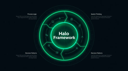 Halo Framework diagram with glowing green circle on a dark background