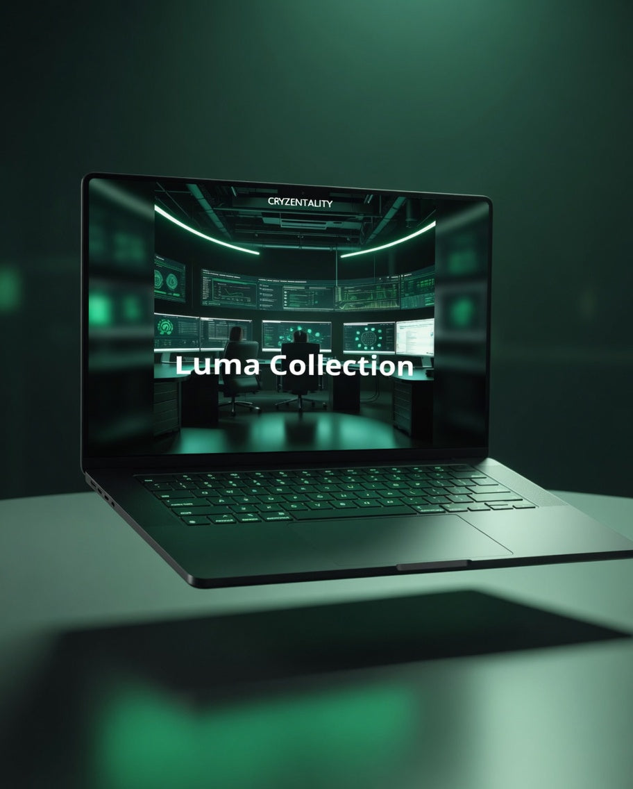 Laptop displaying 'Luma Collection' on a dark background