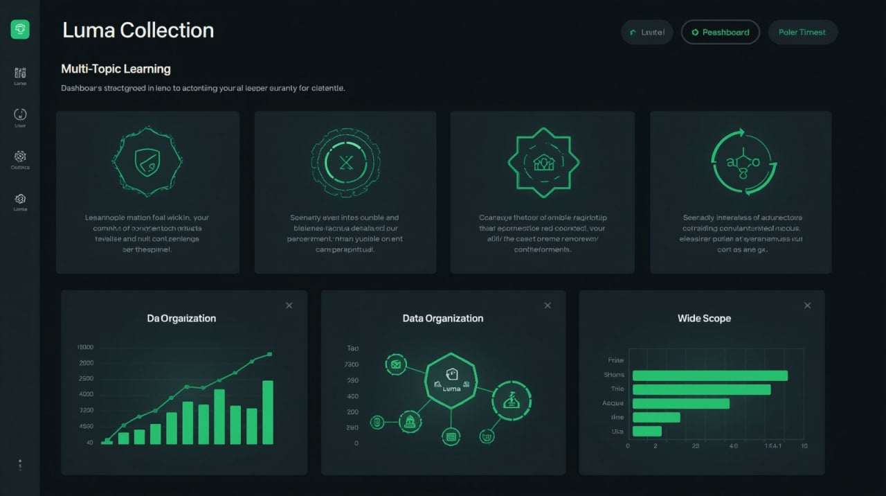 Luma Collection dashboard with various data visualization elements on a dark background