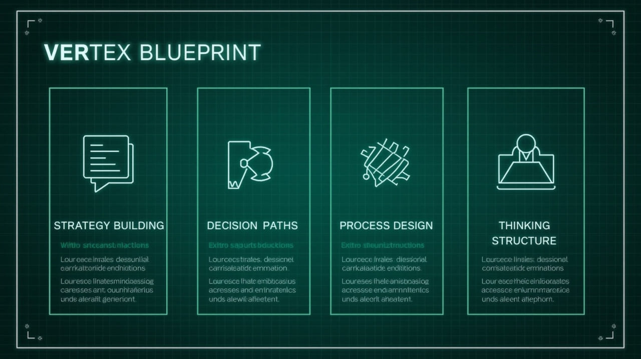 Vertex Blueprint diagram with icons and text on a green background